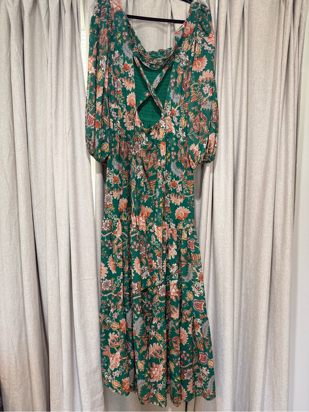 Baltic Born Green Floral Smocked Maxi Dress with Puff Sleeves - Picture 9 of 10